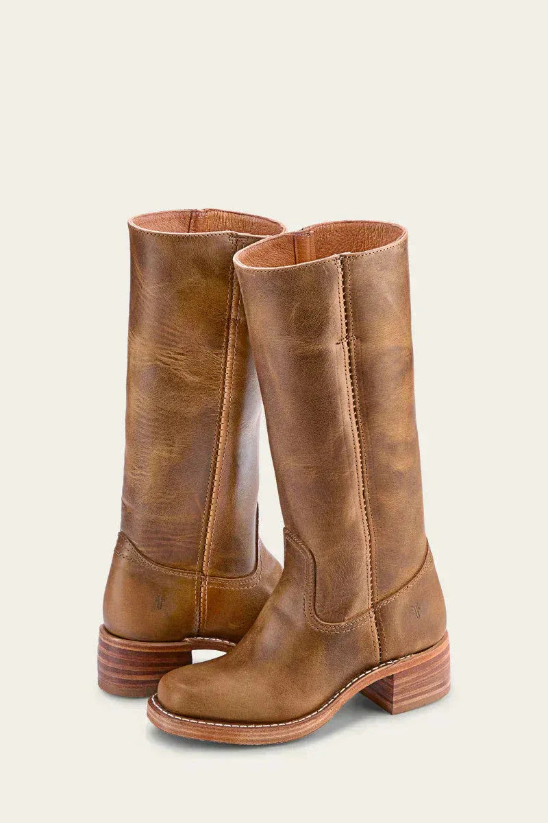 Stiefel Damen braun knielang mit Blockabsatz und Reißverschluss