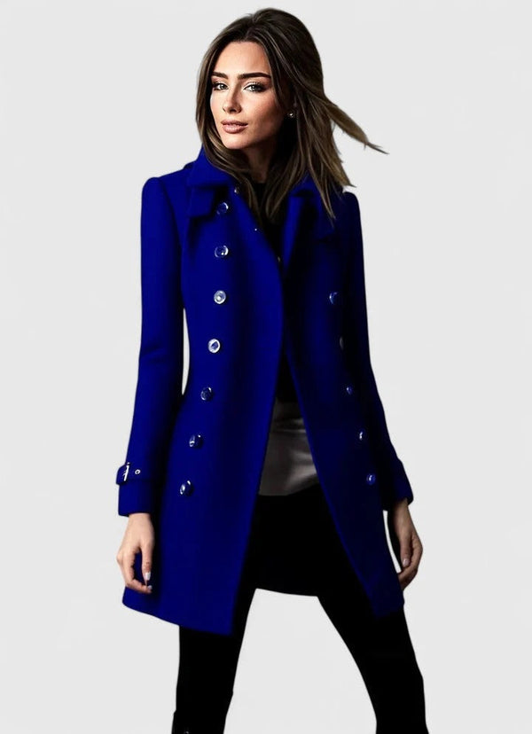 Mantel Damen blau tailliert mit doppelter Knopfreihe