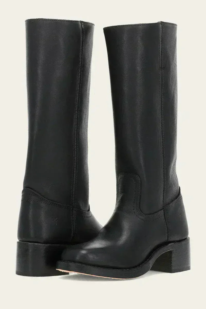 Stiefel Damen braun knielang mit Blockabsatz und Reißverschluss