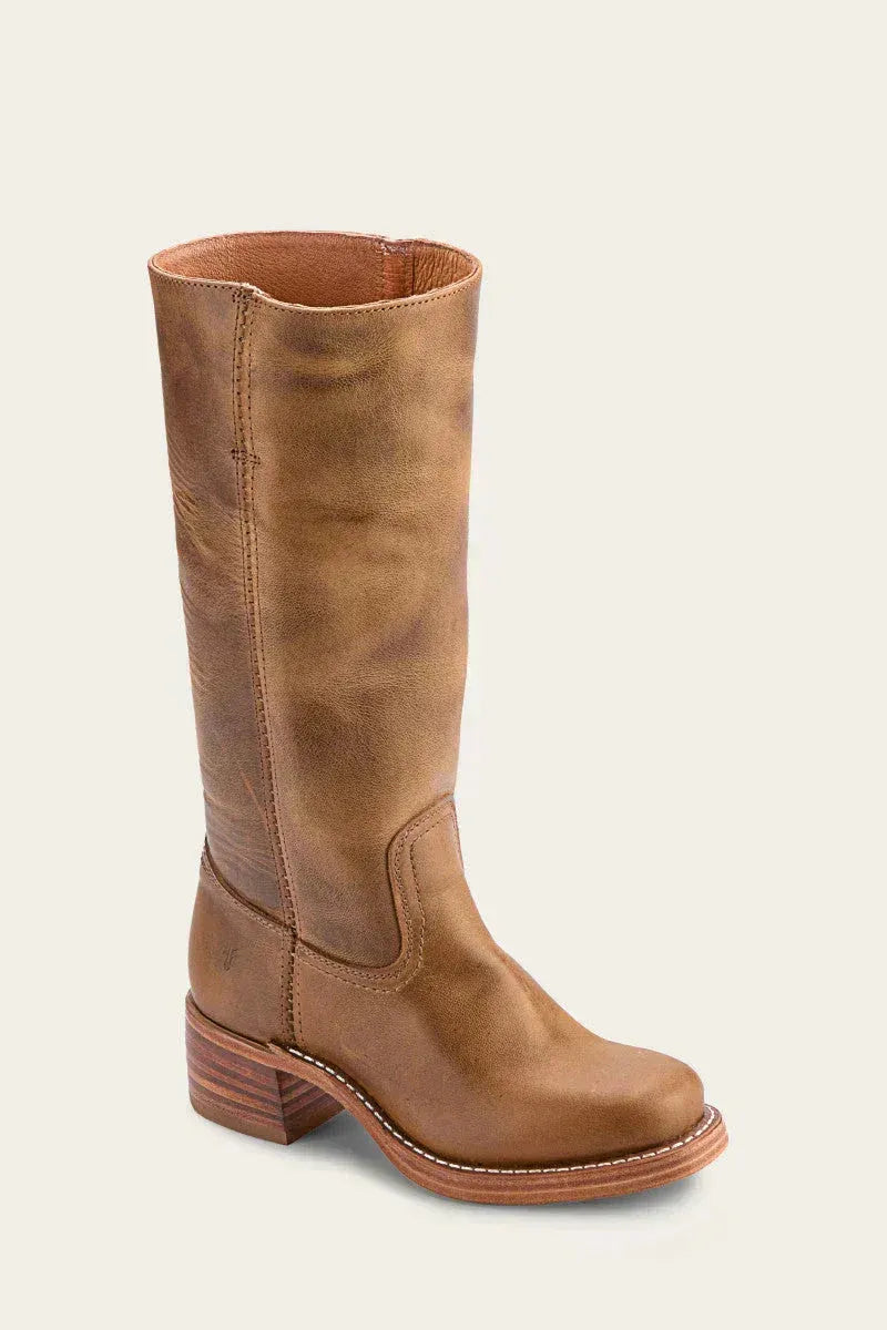 Stiefel Damen braun knielang mit Blockabsatz und Reißverschluss