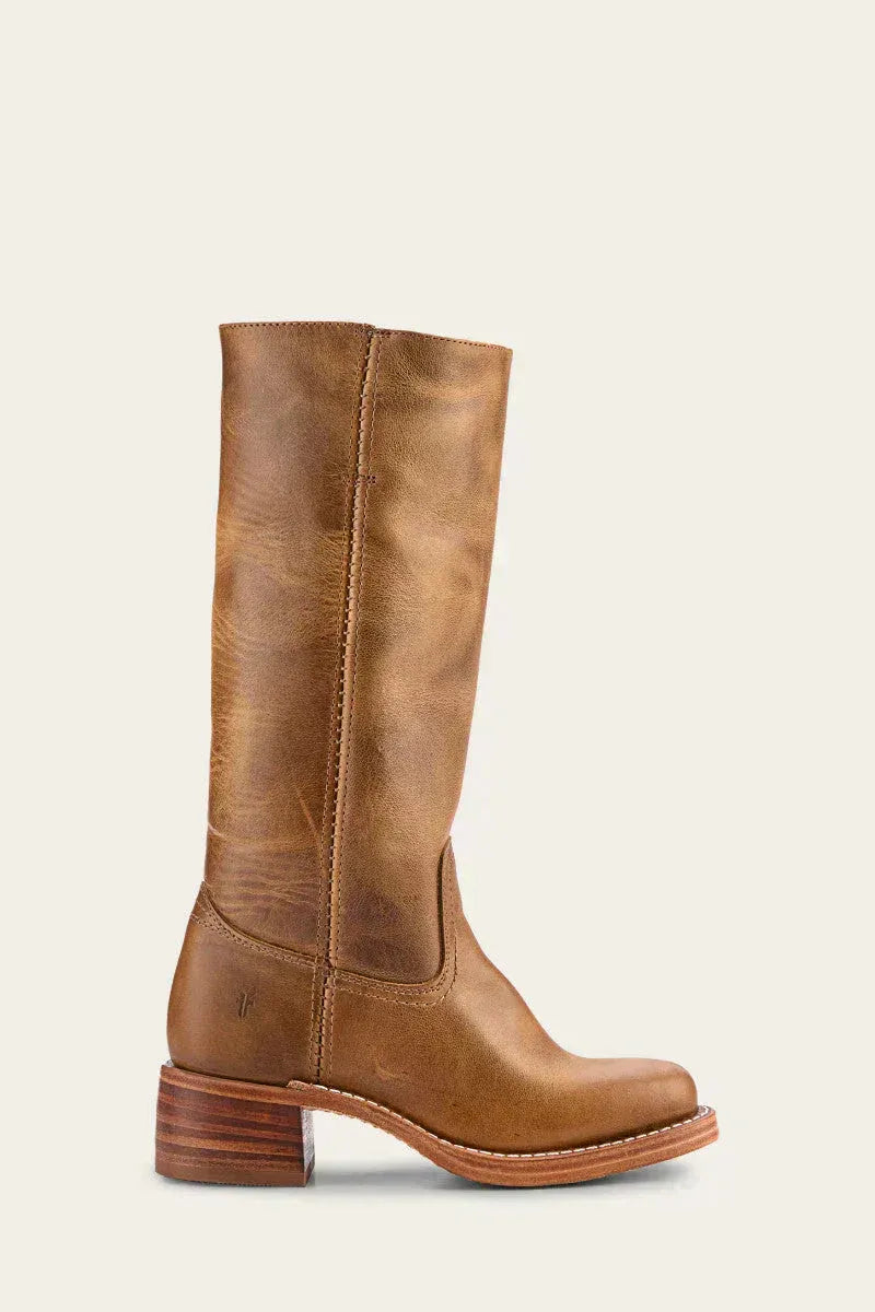 Stiefel Damen braun knielang mit Blockabsatz und Reißverschluss