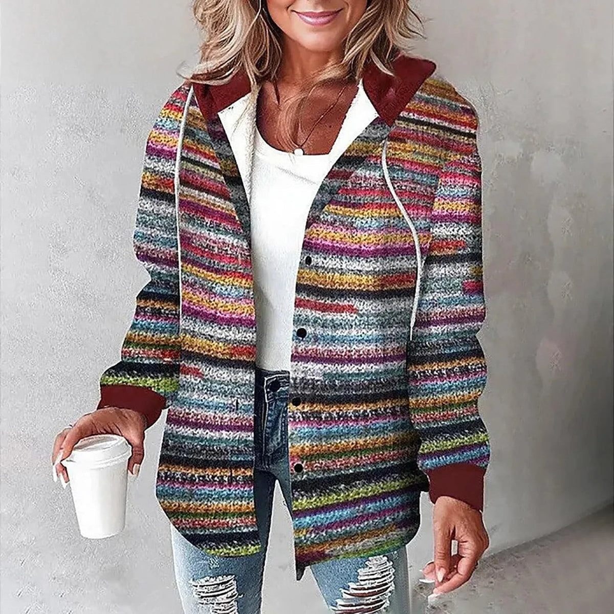 Hemdjacke Damen grün kariert mit Kapuze und weitem Schnitt