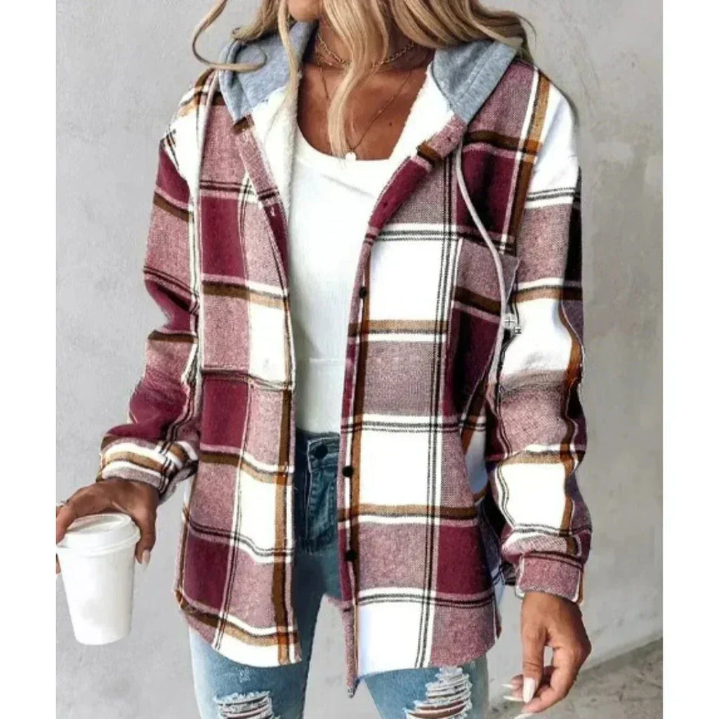 Hemdjacke Damen grün kariert mit Kapuze und weitem Schnitt