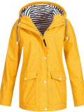 Regenjacke Damen gelb mit Kapuze und Streifenfutter