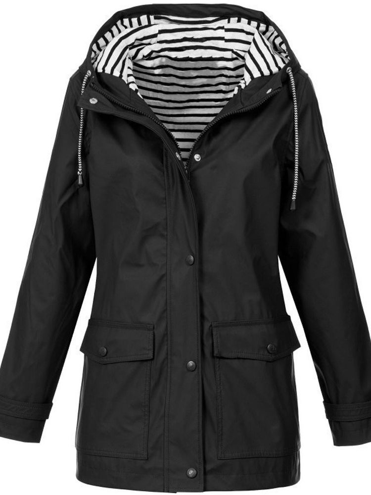 Regenjacke Damen gelb mit Kapuze und Streifenfutter