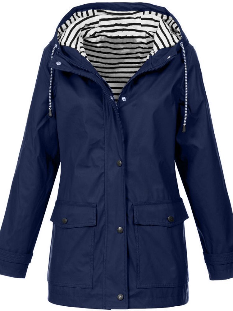Regenjacke Damen gelb mit Kapuze und Streifenfutter