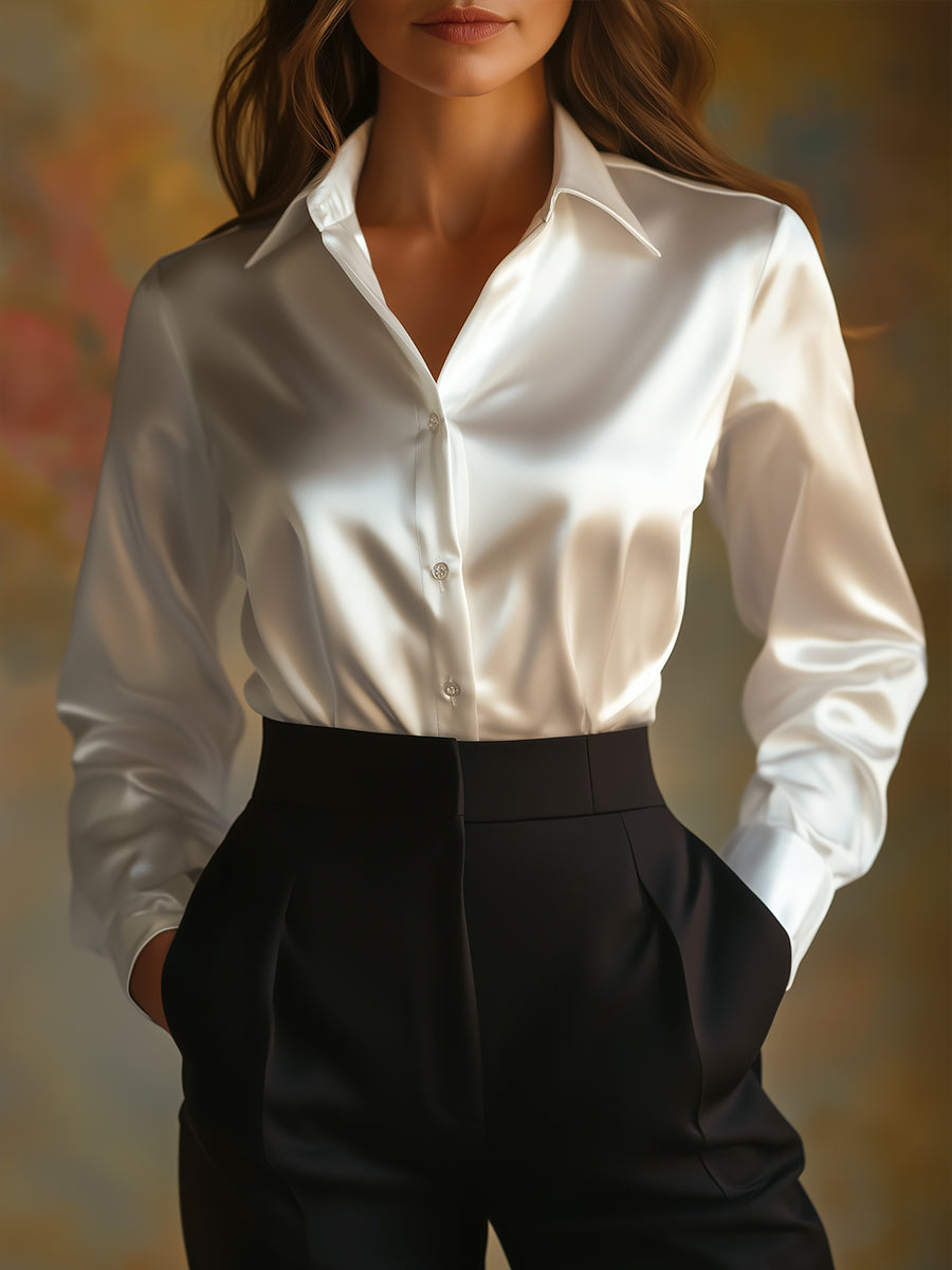 Bluse Damen weiß langärmlig mit Kragen und Knopfleiste